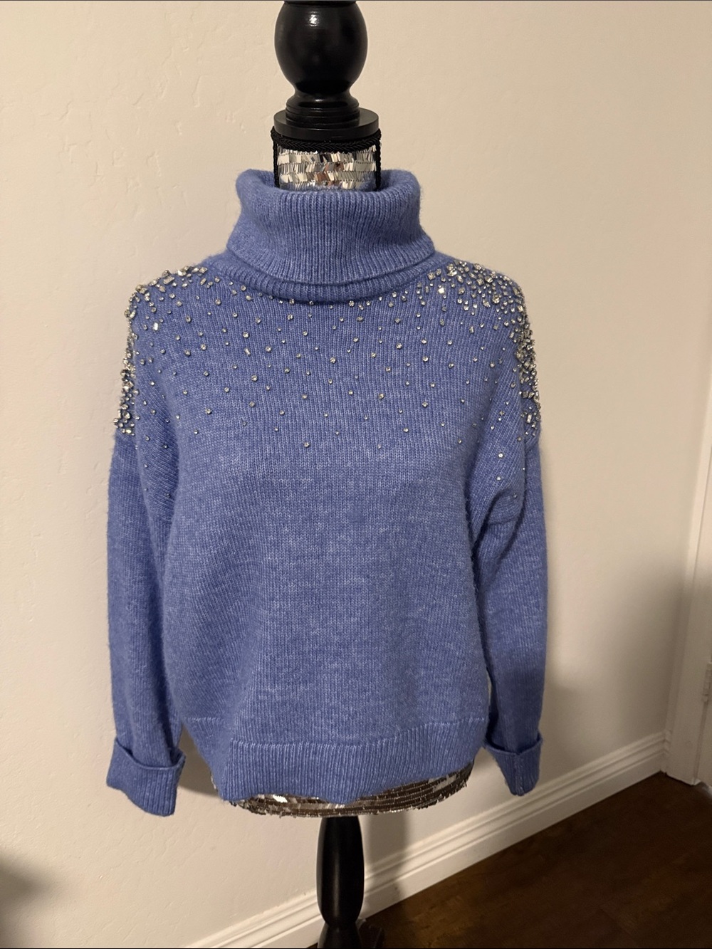 White House Black Market Lavender Bead-Embellished Turtleneck Sweater